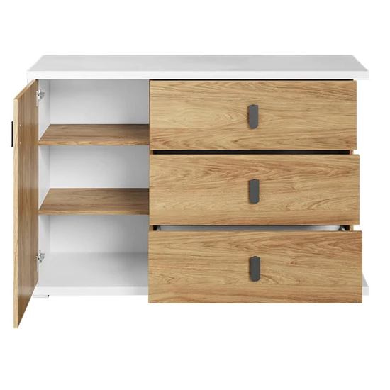 Minot Kids Sideboard 1 Door 3 Drawers In Natural Hickory Oak
