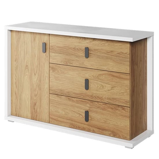 Product photograph of Minot Kids Sideboard 1 Door 3 Drawers In Natural Hickory Oak from Furniture in Fashion