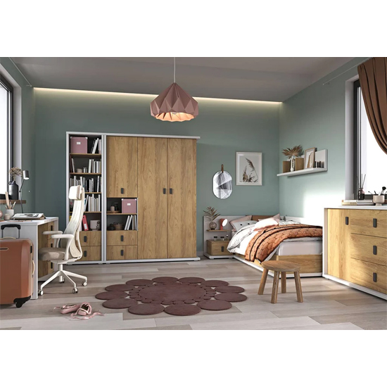 Minot Kids Storage Single Bed Right In Natural Hickory Oak