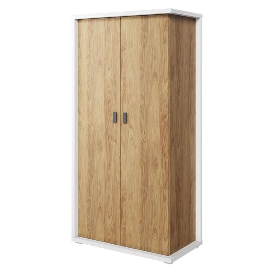 Minot Kids Wooden Wardrobe With 2 Doors In Natural Hickory Oak