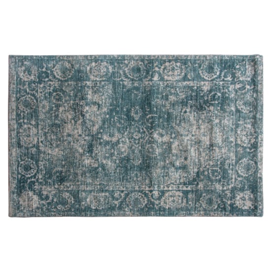 Read more about Minot rectangular extra large fabric rug in natural and teal
