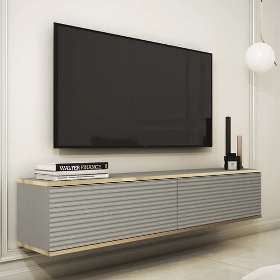 Minsk Floating Wooden TV Stand With 2 Doors In Grey