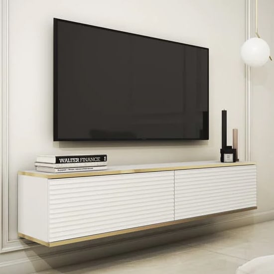 Minsk Floating Wooden TV Stand With 2 Doors In White