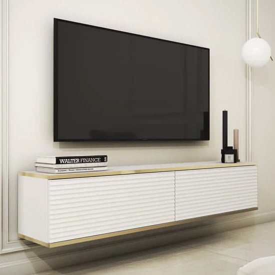 Read more about Minsk floating wooden tv stand with 2 doors in white