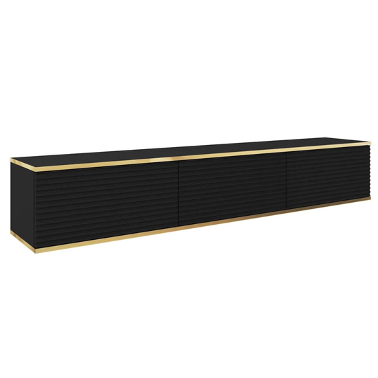 Minsk Floating Wooden TV Stand With 3 Doors In Black