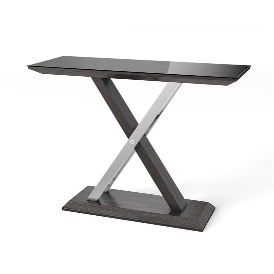 Xoteya Glass Console Table In Black And Grey Walnut