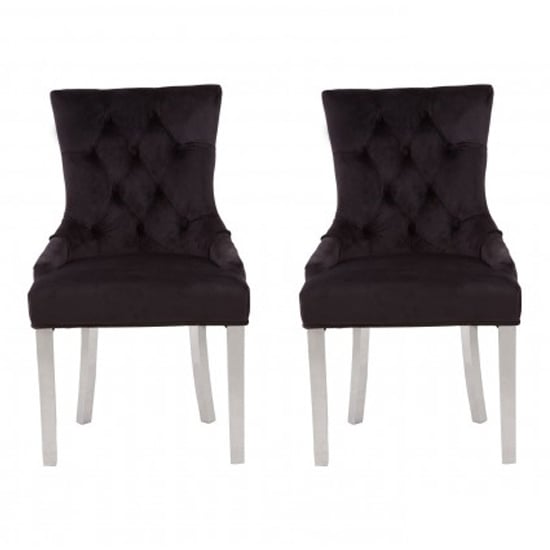 Read more about Mintaka black velvet dining chairs with sledge legs in a pair