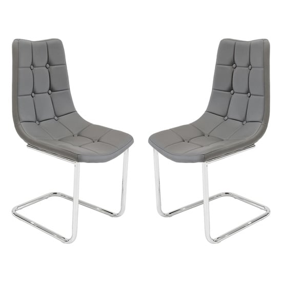 Read more about Mintaka grey faux leather dining chairs in pair