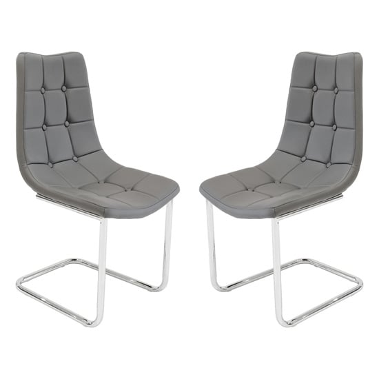 Mintaka Grey Faux Leather Dining Chairs In Pair