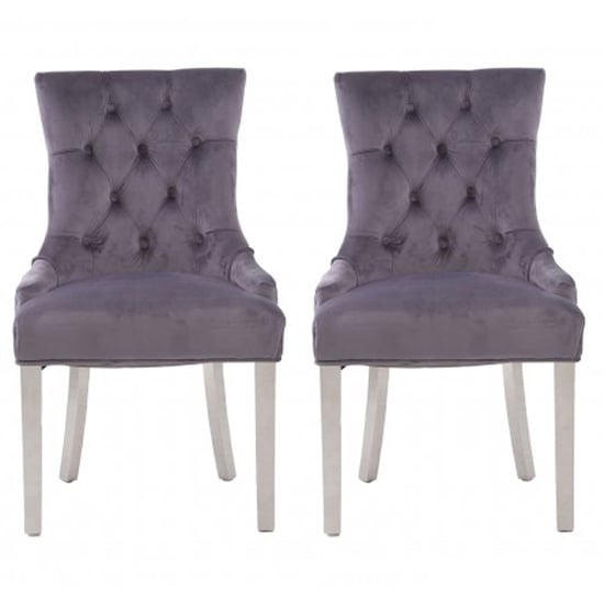 Product photograph of Mintaka Grey Velvet Dining Chairs With Chrome Legs In A Pair from Furniture in Fashion