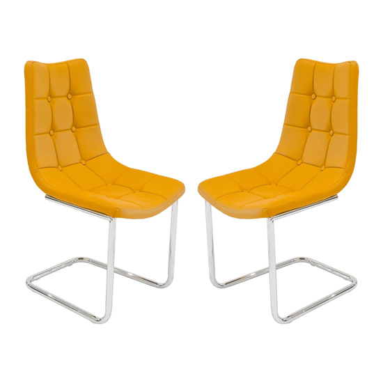 Mintaka Mustard Yellow Faux Leather Dining Chairs In Pair