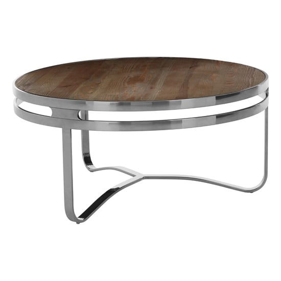 Mintaka Round Wooden Coffee Table With Silver Frame In Natural