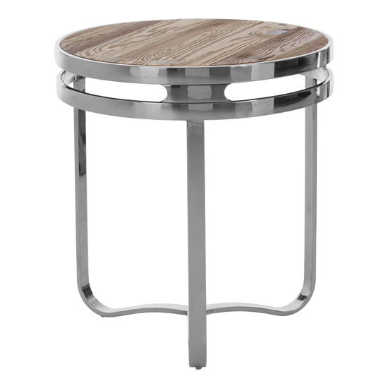 Mintaka Round Wooden Side Table With Silver Frame In Natural_2