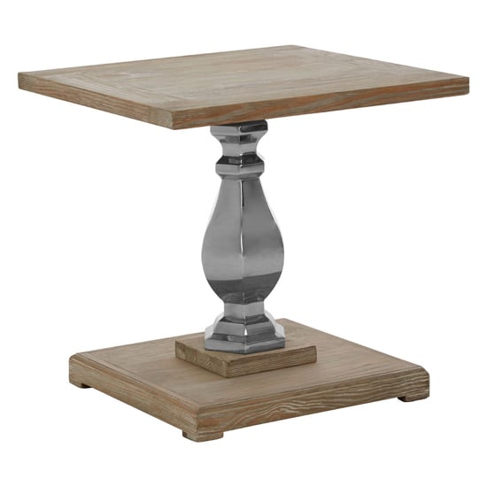Read more about Mintaka square wooden side table with silver legs in natural