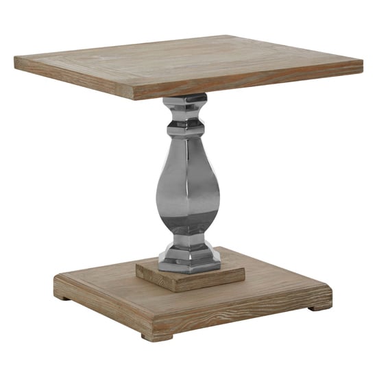 Photo of Mintaka square wooden side table with silver legs in natural