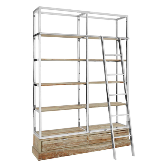 Mintaka Wooden Display Unit With Ladder In Natural And Silver