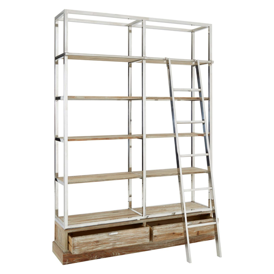 Mintaka Wooden Display Unit With Ladder In Natural And Silver