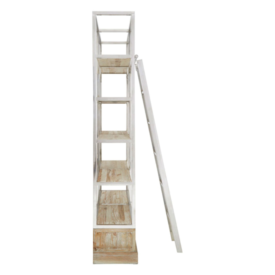 Mintaka Wooden Display Unit With Ladder In Natural And Silver