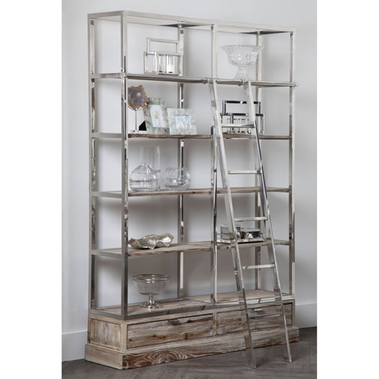 Read more about Mintaka wooden display unit with ladder in natural and silver