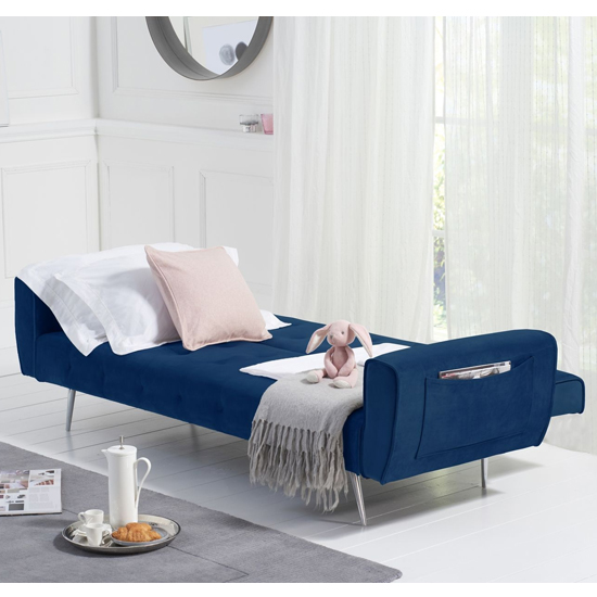 Minter Velvet Upholstered Sofa Bed In Blue_3