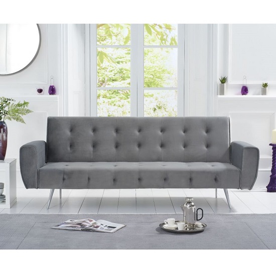 Minter Velvet Upholstered Sofa Bed In Grey_2