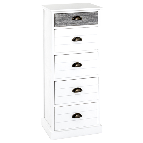 Read more about Mirada wooden chest of 5 drawers in white and grey
