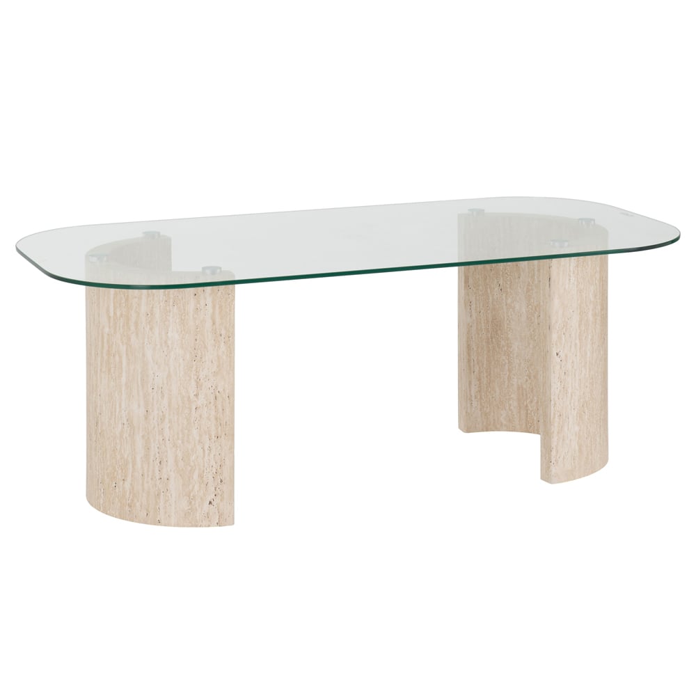 Mirano Clear Glass Top Coffee Table With Cream Marble Effect Legs