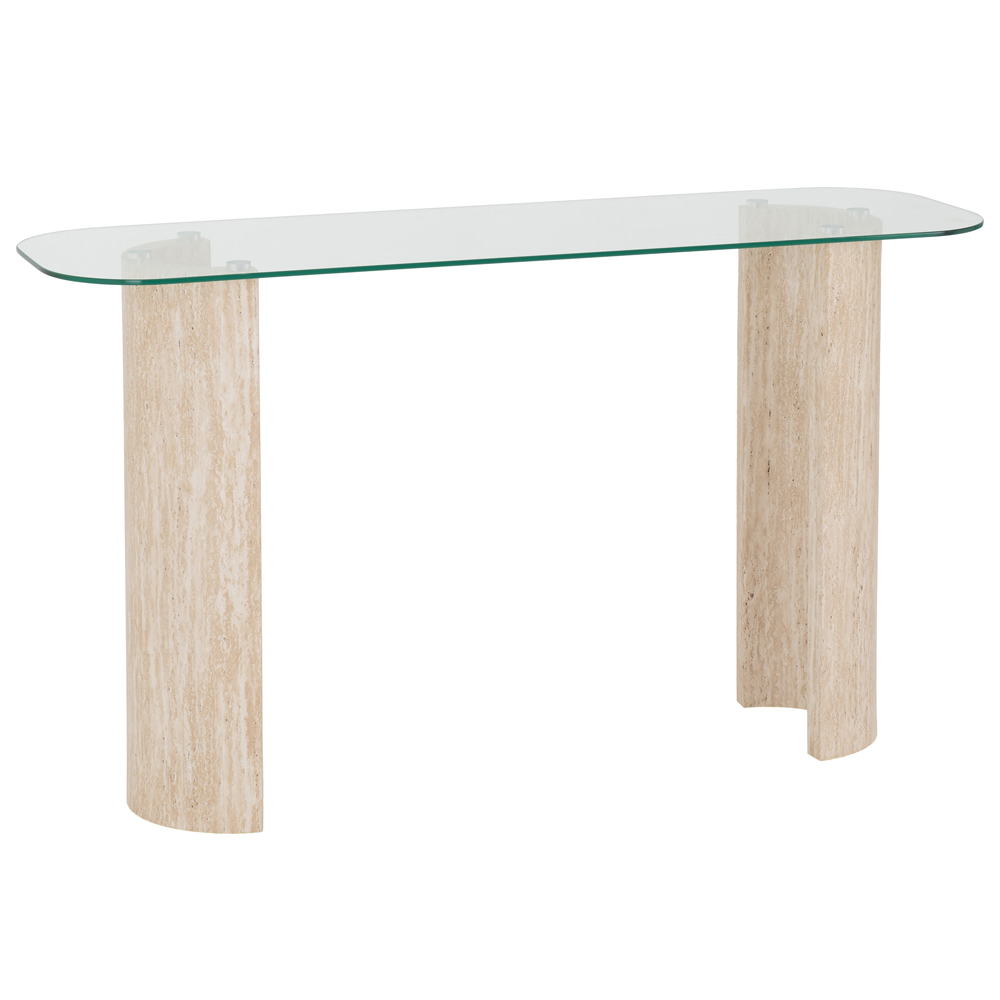 Mirano Clear Glass Top Console Table With Cream Marble Effect Legs