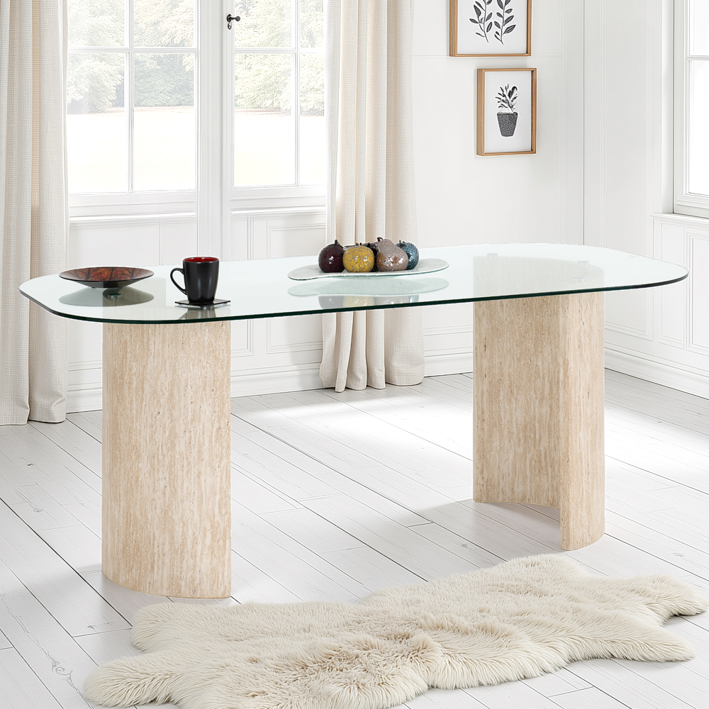 Mirano Clear Glass Top Dining Table With 4 Alsip Grey Chairs