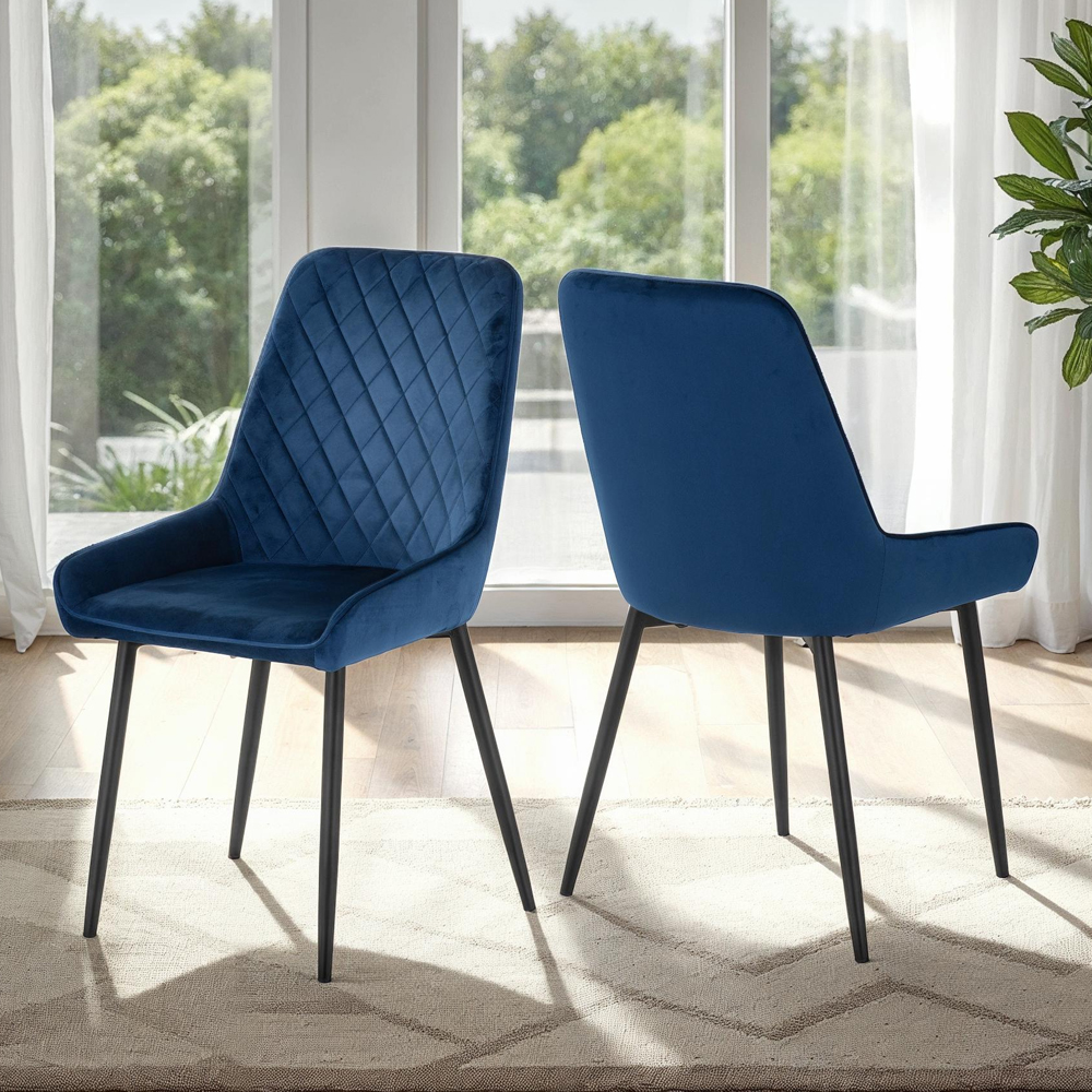 Mirano Clear Glass Top Dining Table With 4 Alsip Sapphire Blue Chairs
