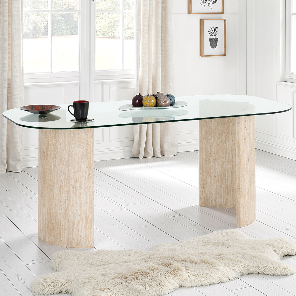 Mirano Clear Glass Top Dining Table With 4 Avah Emerald Green Chairs