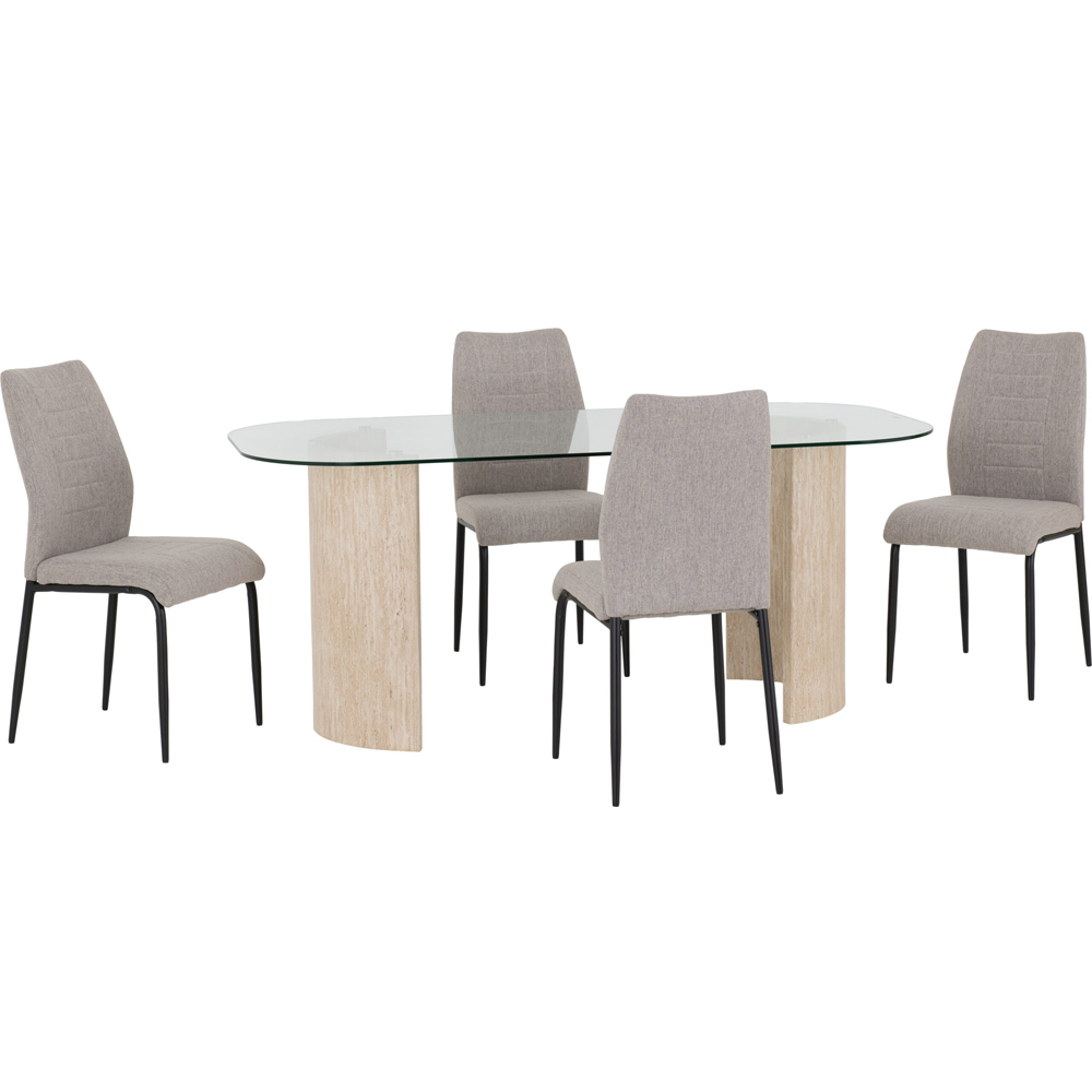 Mirano Clear Glass Top Dining Table With 4 Cary Grey Chairs