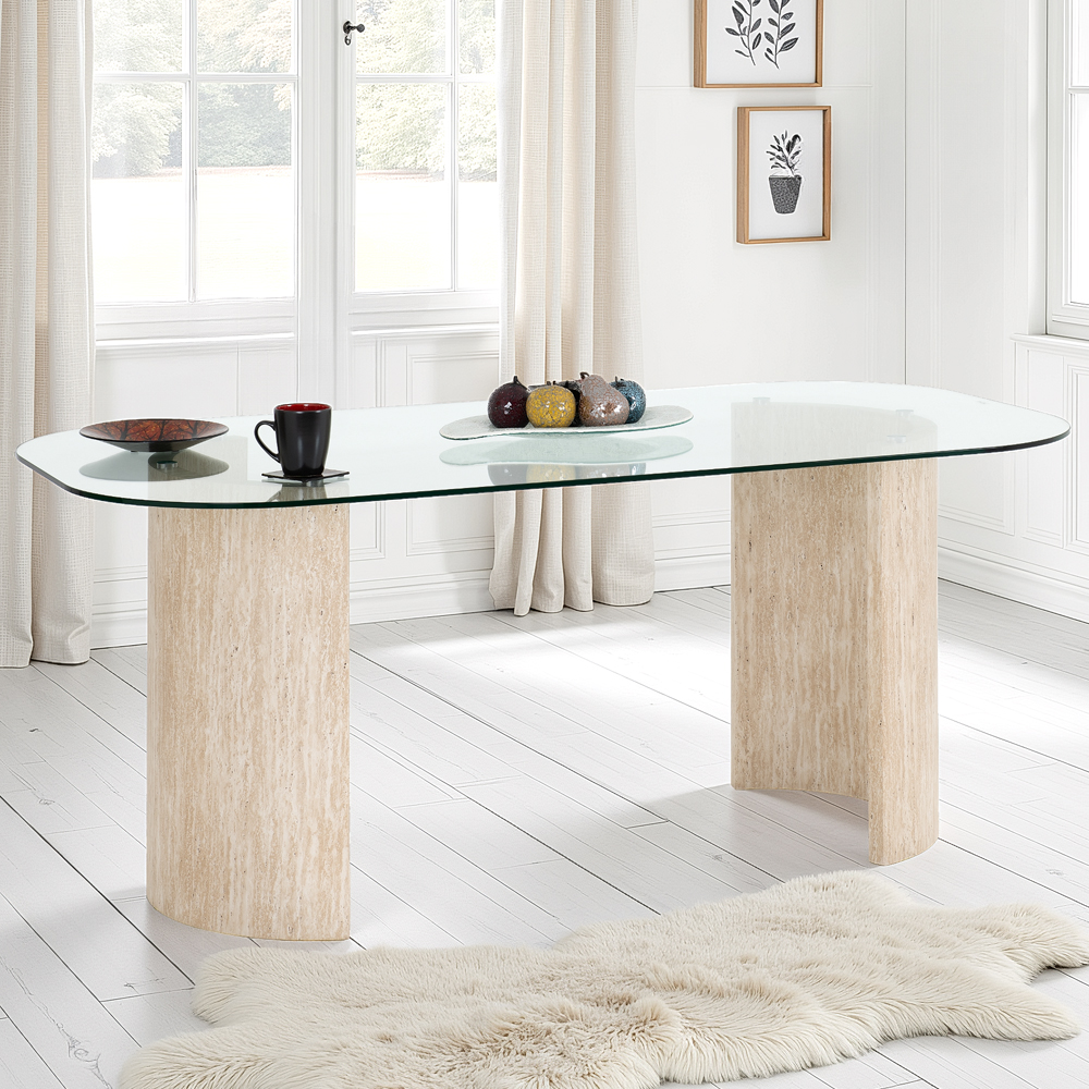 Mirano Clear Glass Top Dining Table With 4 Cary Grey Chairs