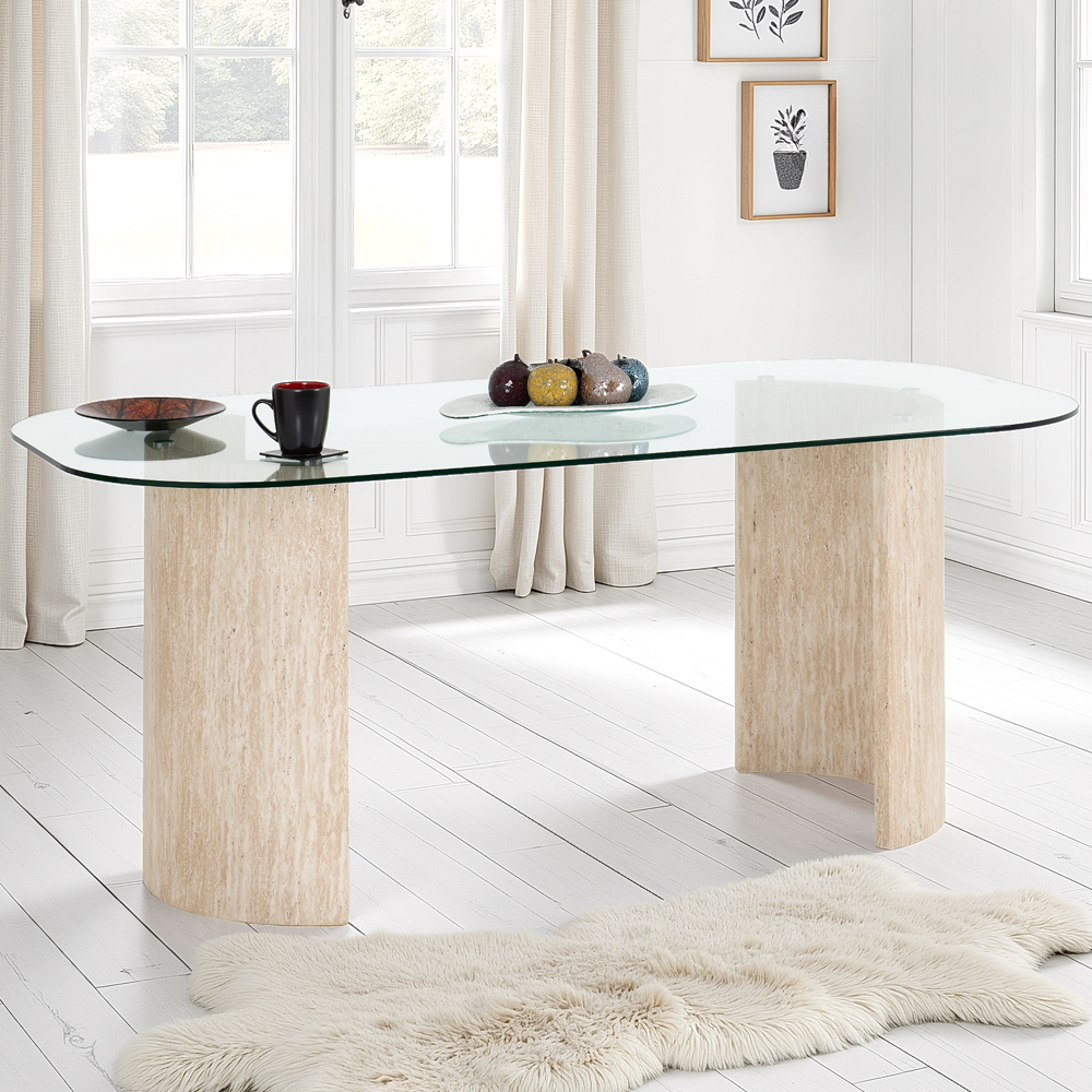 Mirano Clear Glass Top Dining Table With 4 Lyster Emerald Green Chairs
