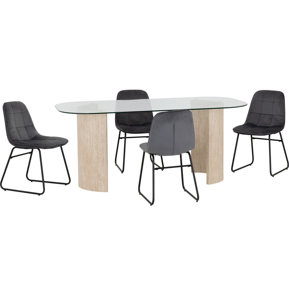 Mirano Clear Glass Top Dining Table With 4 Lyster Grey Chairs