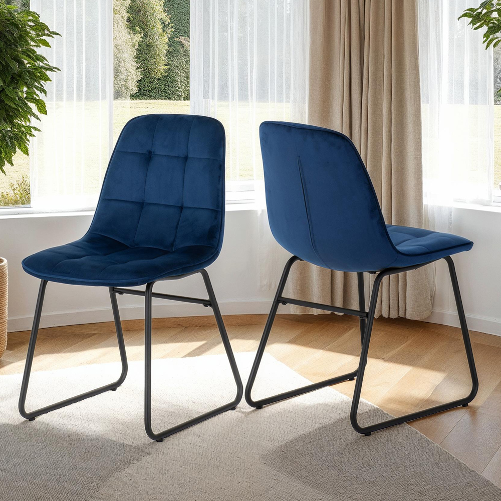 Mirano Clear Glass Top Dining Table With 4 Lyster Sapphire Blue Chairs