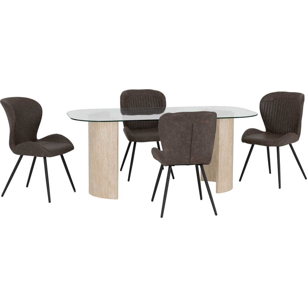 Mirano Clear Glass Top Dining Table With 4 Qinson Brown Chairs