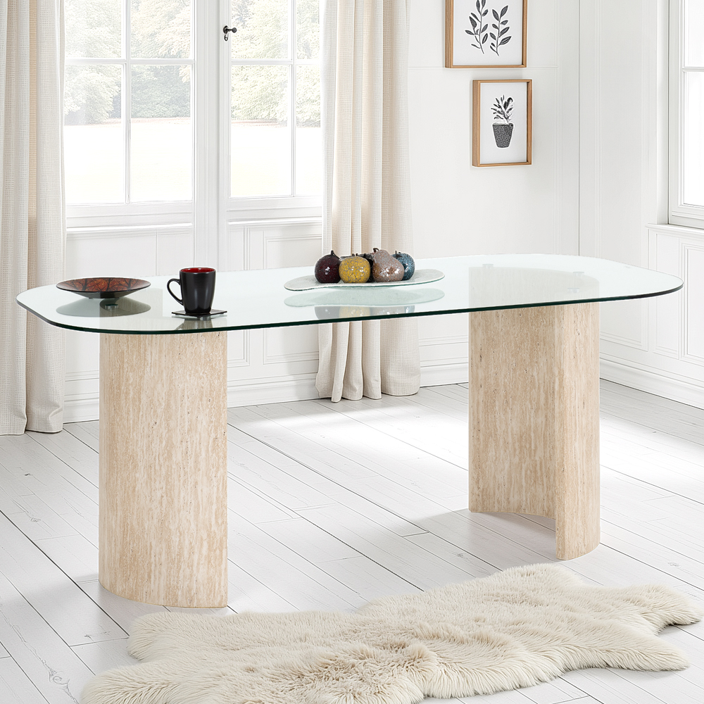 Mirano Clear Glass Top Dining Table With 4 Qinson Grey Chairs