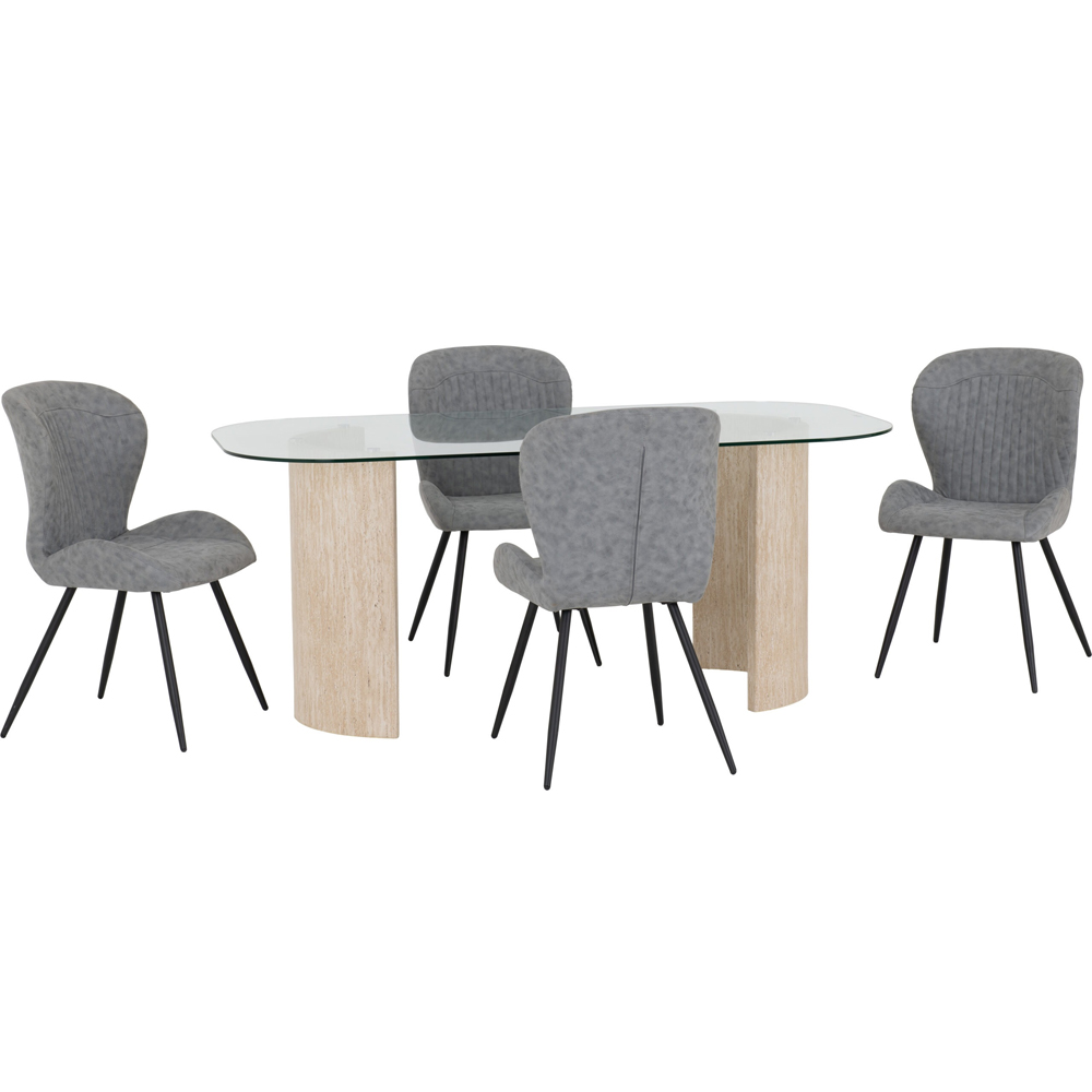 Mirano Clear Glass Top Dining Table With 4 Qinson Grey Chairs