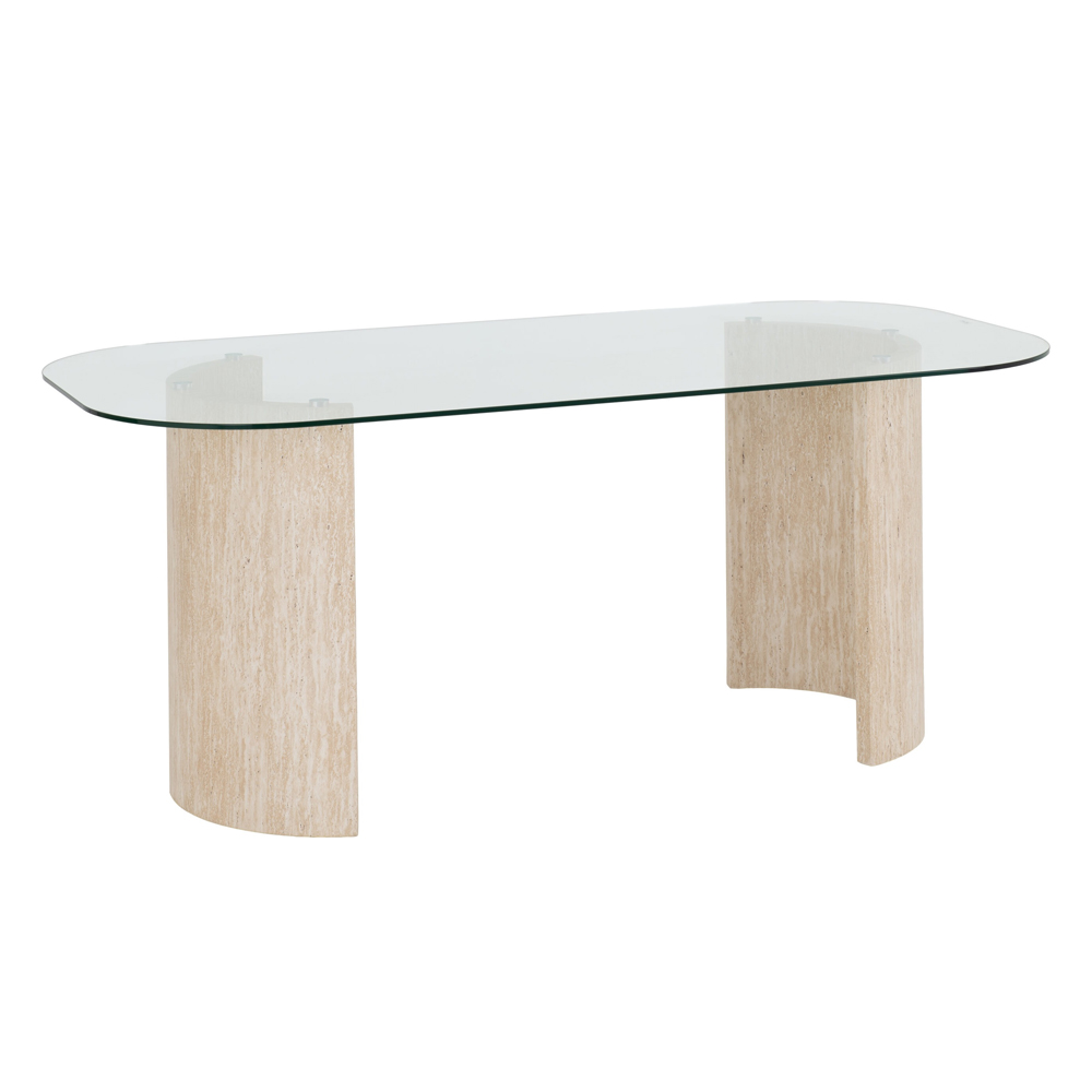 Mirano Clear Glass Top Dining Table With Cream Marble Effect Legs
