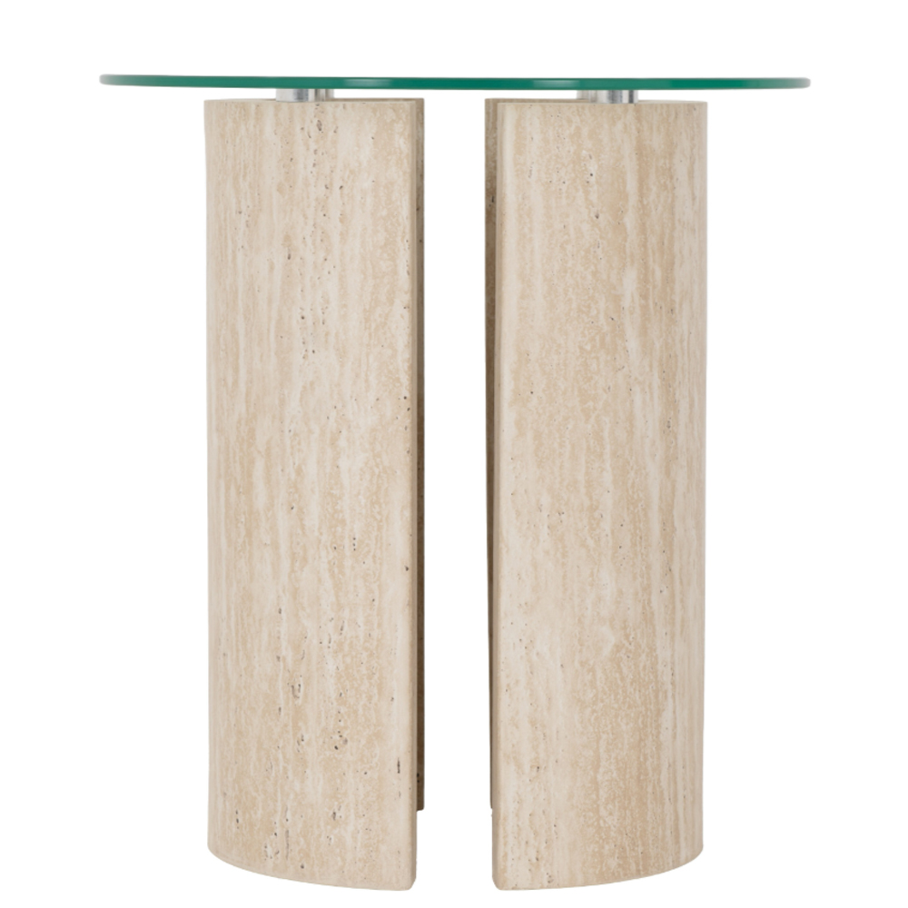 Mirano Clear Glass Top Side Table With Cream Marble Effect Legs