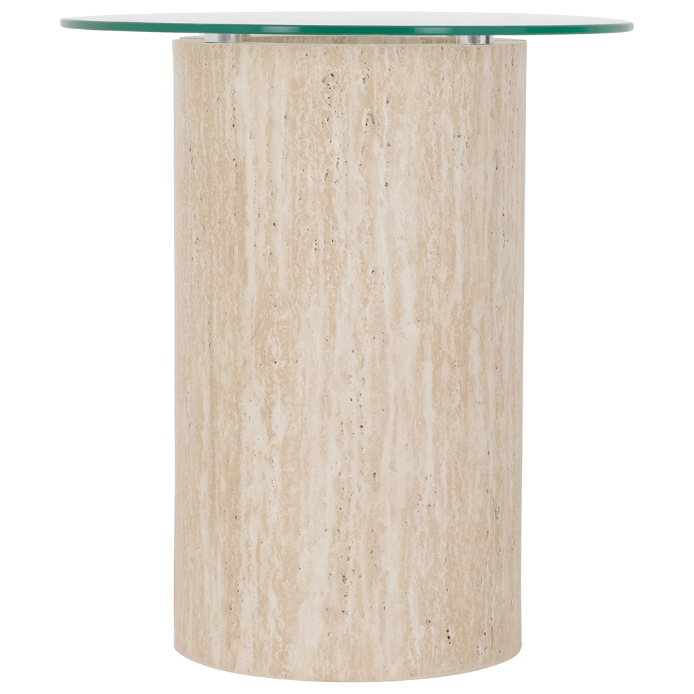 Mirano Clear Glass Top Side Table With Cream Marble Effect Legs