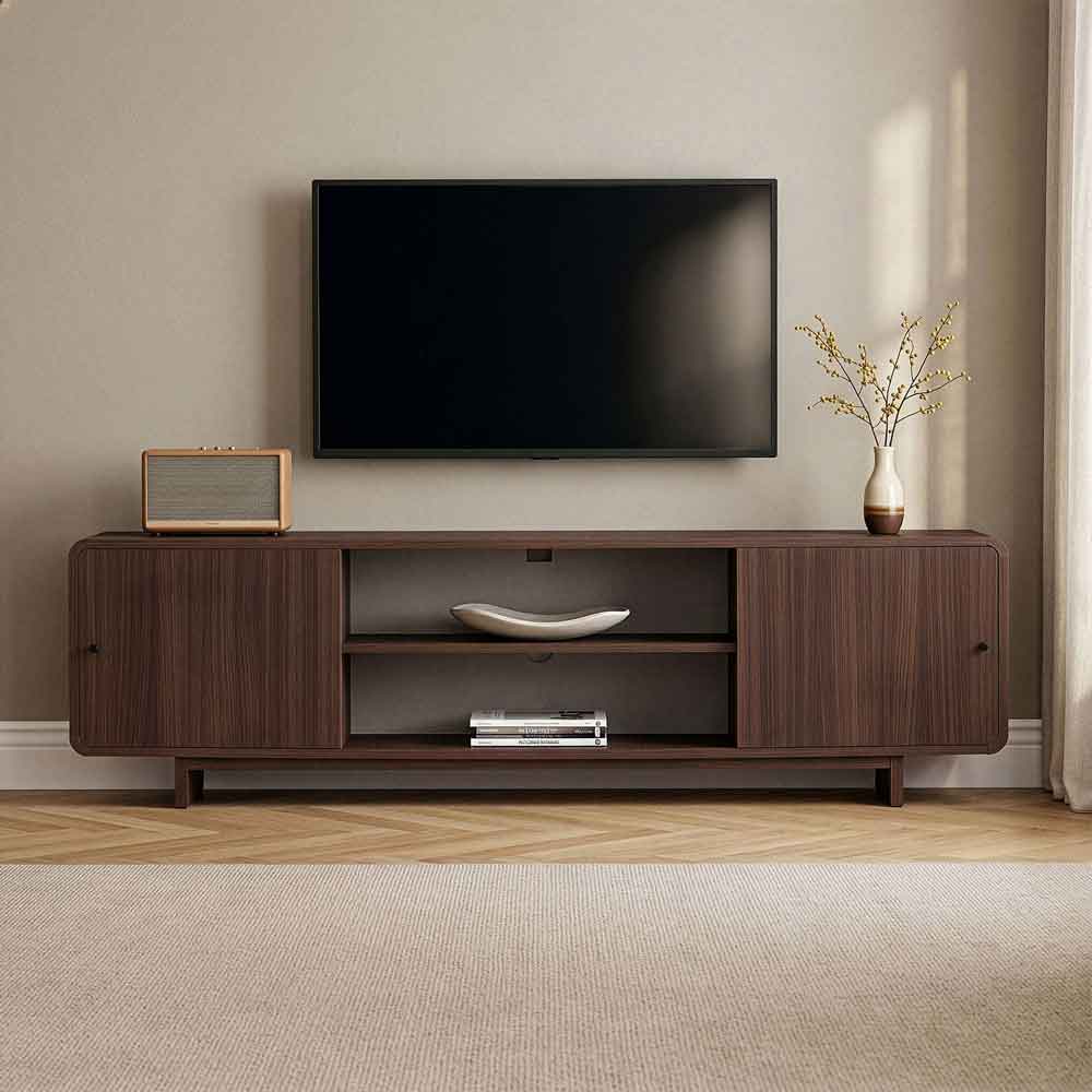 Mirel Wooden TV Stand with 2 Doors in Milano Walnut
