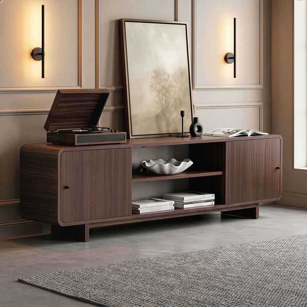 Mirel Wooden TV Stand with 2 Doors in Milano Walnut