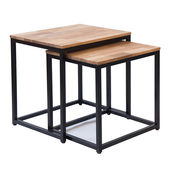Millrig Solid Oak Nest Of 2 Tables With Black Metal Frame