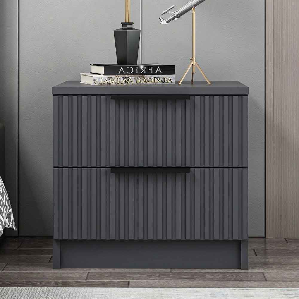 Mireva Wooden Bedside Cabinet With 2 Drawers in Anthracite