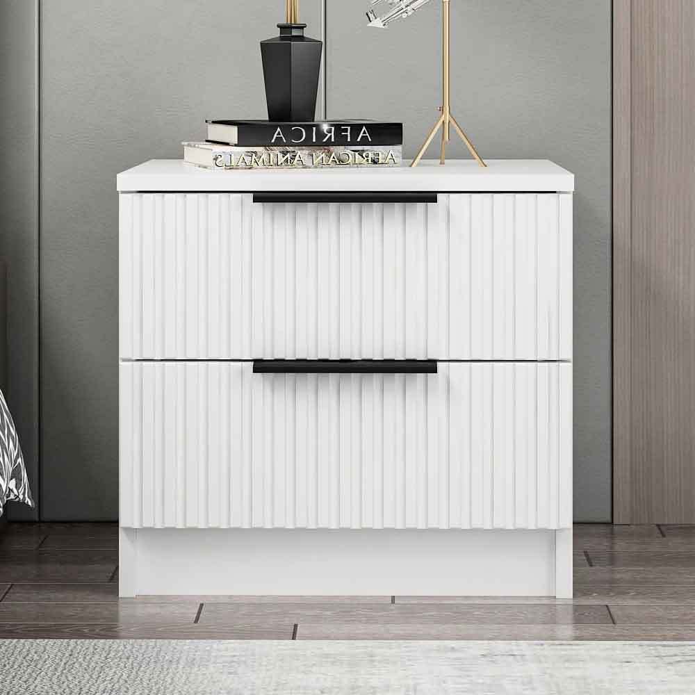 Mireva Wooden Bedside Cabinet With 2 Drawers in White