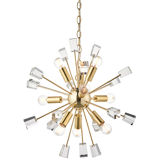 Product photograph of Miro 9 Lights Clear Crystal Pendant Light In Satin Brass from Furniture in Fashion
