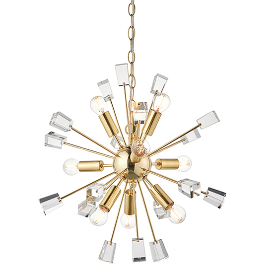 Miro 9 Lights Clear Crystal Pendant Light In Satin Brass