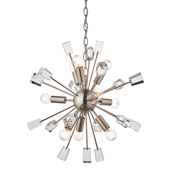 Photo of Miro 9 lights clear crystal pendant light in satin nickel